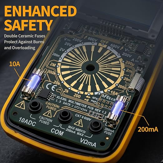Digital Multimeter, Manual-Ranging, 600V AC/DC Voltage Tester, Tests Batteries, Current, Resistance, Diodes, and Continuity, Black
