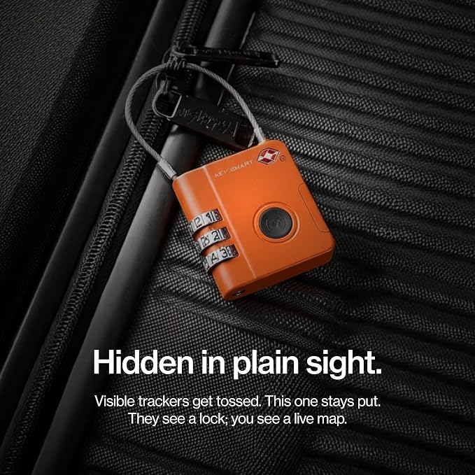 KeySmart SmartLock Tracking Luggage Locks, TSA Locks for Luggage, Combination Lock Compatible with Apple Find My App, Best Travel Essentials, Replaceable Non-Rechargeable Battery (Orange 1 Pack)