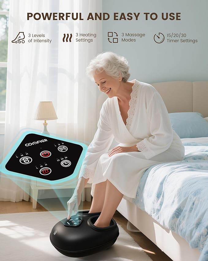 COMFIER Foot Massager with Heat & Compression, Deep Kneading & Rolling Massage for Tired Feet, Fits Up to Size 14, Adjustable Intensity, Spa-Like Relaxation Gift for Mom, Mothers Day