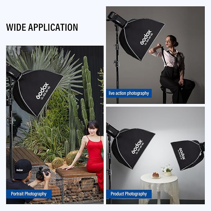 Godox Square Softbox Compact Bowens Mount Softbox 23.6in*23.6in/60cm*60cm with Grid Diffuser Quick Release Photography Lighting Softbox for Photography Shooting Continuous Light Monolight Strobe Flash