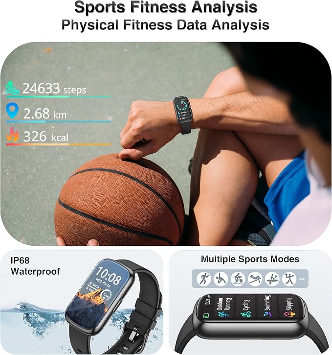 Fitness Tracker, Smart Watches for Women Men with 24/7 Heart Rate/Blood Pressure/Blood Oxygen Monitor, Sleep Tracker, Calories&Step Counter, IP68 Waterproof Health Activity Trackers for Android&iPhone