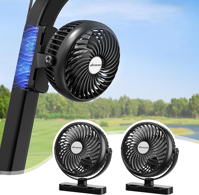 AMACOOL Golf Cart Cruise Fan for Travel, Magnetic Fan Fits EZGO Club Car Yamaha, Birthday Gifts for Golfer Men Dad Father, 5000mAh Battery Rechargeable, Golf Cart Cruise Essential Accessories-2PCS