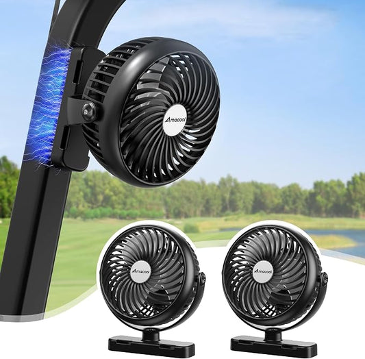 AMACOOL Golf Cart Cruise Fan for Travel, Magnetic Fan Fits EZGO Club Car Yamaha, Birthday Gifts for Golfer Men Dad Father, 5000mAh Battery Rechargeable, Golf Cart Cruise Essential Accessories-2PCS