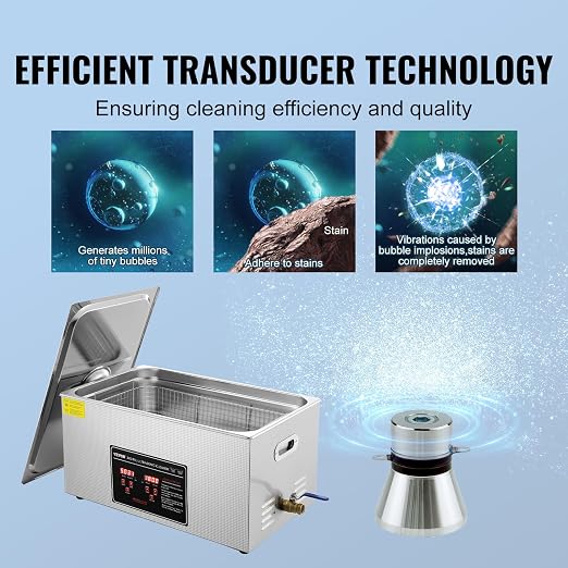 VEVOR Ultrasonic Cleaning with Digital Timer & Heater, Professional Ultra Sonic Jewelry Cleaner, Stainless Steel Heated Cleaning Machine for Glasses Watch Rings Small Parts Circuit Board (22L)
