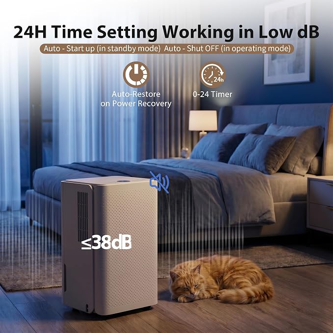30Pints Dehumidifier with Drain Hose, 2,000 Sq.Ft Dehumidifier for Basement, 2L/0.53 Gallon Tank, Energy Star Cert. 38dB, Humidity Display Ring, Humidity Remover for Home, Bedroom & Bathroom