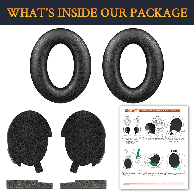 SOULWIT Ear Pads for Bose A20/A10 Aviation Headset, EarPads Cushions with Soft Protein Leather, High-Density Noise Isolation Foam - Black