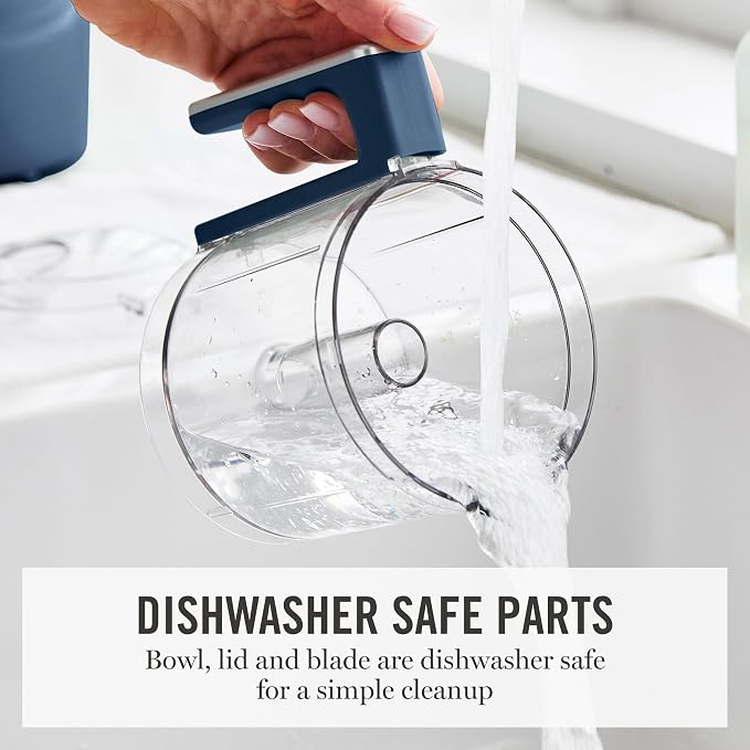 Martha Stewart 3 Cup Electric Food Chopper, Vegetable & Herb Mini Food Processor, 24oz BPA-Free Bowl, Stainless Steel Blades, Pour Spout, Dicing, Mincing, Chop & Puree, Dishwasher Safe, Indigo Blue
