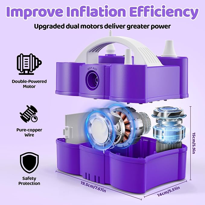 Balloon Pump Electric, 3-in-1 Portable Air Pump for Balloons and Inflatables, Fast Inflator Deflator for Pool Floats, Air Mattress, Birthday Party Decorations