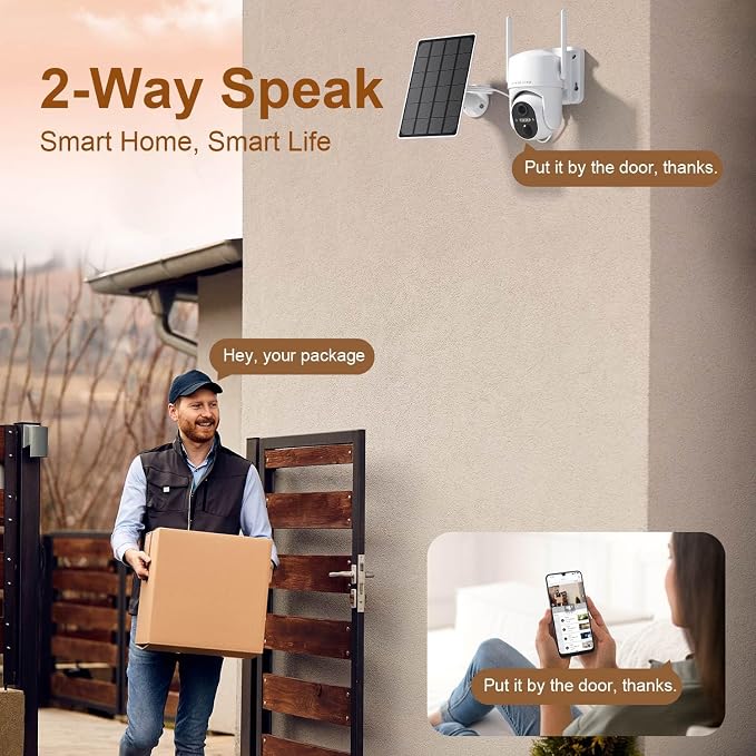 Security Cameras Wireless Outdoor, Free Cloud Storage, WIFI Cameras for Home Security, Wireless Outdoor Security Camera Solar Powered, 360 Camera with PTZ, PIR Sensor, 2K HD Color Night Vision