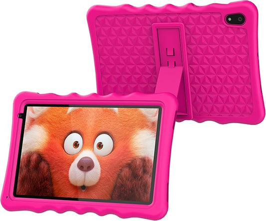 BYYBUO Kids Tablet, 10.1 inch Android 14 Tablet for Kids, 8GB RAM 32GB ROM 5000mAh Battery, Toddler Tablets with Bluetooth, WiFi, Parental Control, Dual Camera, Shockproof Case, Pink