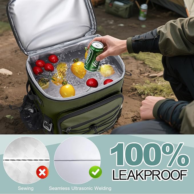 Large 52cans Cooler Backpack, Insulated, Waterproof, Leak Proof, 30L Large Capacity