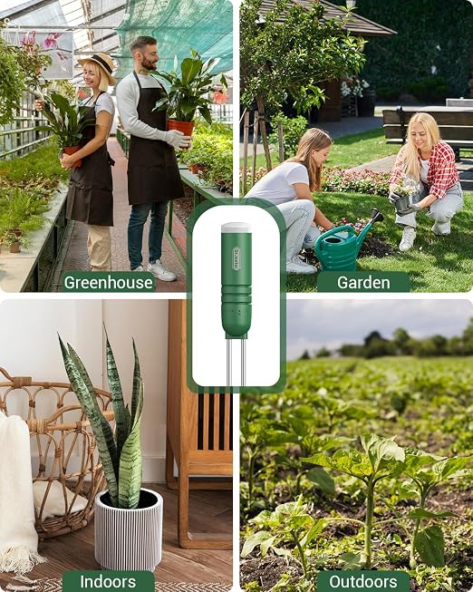 Dr.meter 4-in-1 Soil Moisture Meter, 300ft Wireless Soil Tester Sensor, Temperature/Light/Time/Soil Hygrometer Monitor with Digital LCD Display for Indoor Outdoor Plants, Garden, Lawn, Gardening Gifts