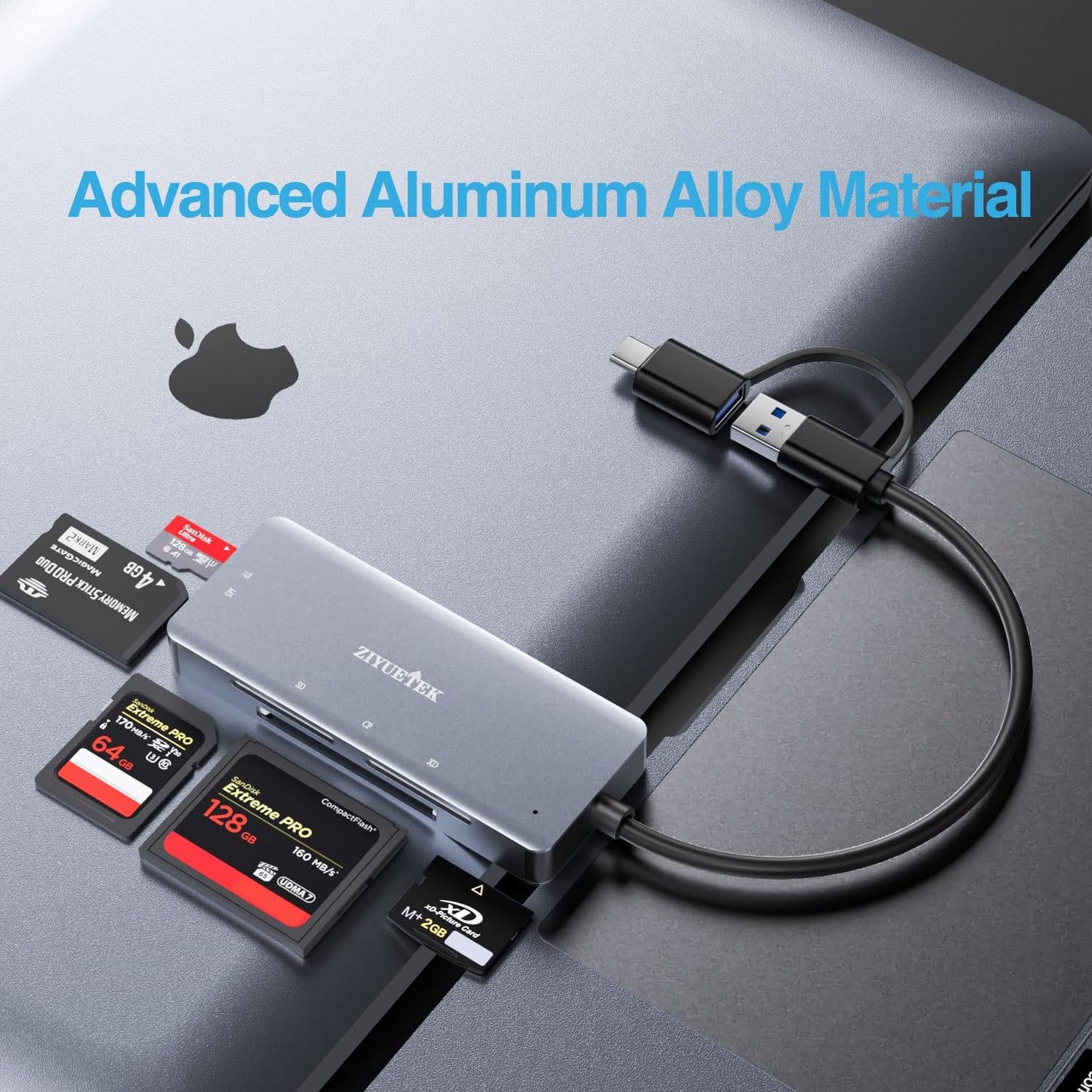 SD Card Reader, Aluminum 5in1 USB USB-C to SD Micro SD MS CF XD Card Reader Adapter Compatible with iPhone 15/16/Pro/Max, MacBook Pro/Air 2023, iPad Pro, iMac, S23, XPS 17, Surface Book 3 and More