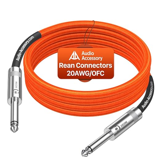 AA AUDIO ACCESSORY Guitar Cable 20ft, Nylon Braided Anti-Kinking Kevlar-Reinforced, 20AWG 99.99% OFC 1/4 Instrument Cable, Dual Shielded Amp Cord for Fender Electric Guitar, Neon Orange