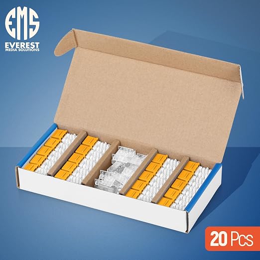 Everest 90° Angled RJ45 Cat6 Keystone Jacks 20-Pack in Yellow - Slim Profile Female RJ45 Connectors - Cat 6 Keystone Jack - Compatible with 90° Angled Speed Termination Tool - easyJACK (B094WB91H3)