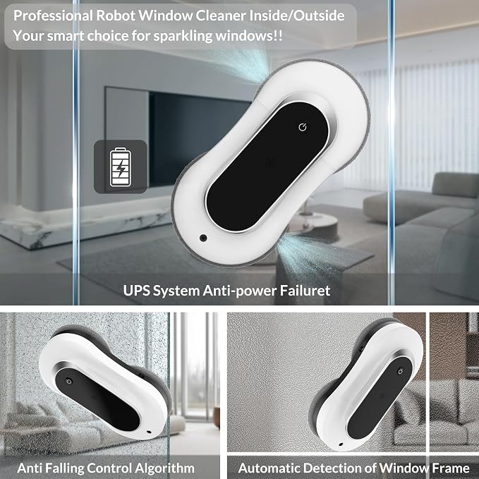 Smart Winbot,Window Cleaning Robot with Dual Water Spray, Automatic Window Cleaner Robot for Windows/Tiles/Glass Door,3000Pa Suction Power, Edge Detection Technology,APP&Remote Control Washer