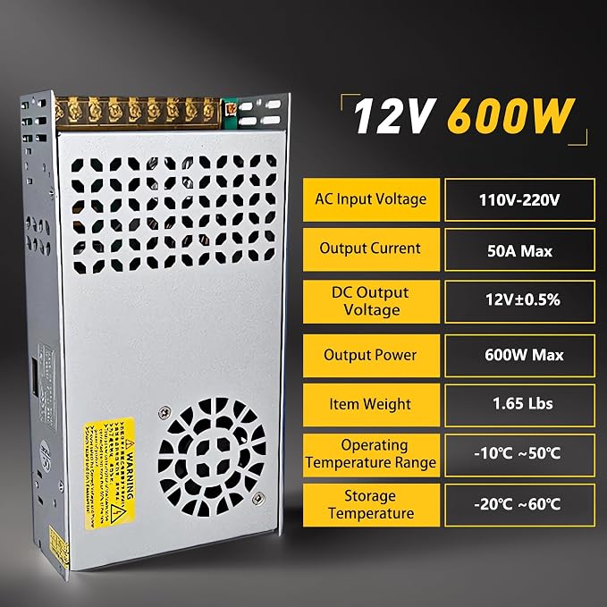 DC 12V 50A 600W Power Supply SMPS AC 110V / 220V-DC 12V Transformer Adapter for Advertising Signs,CCTV Camera Security System,Computer Project of Industrial Power Supplies (DC12V-600W)