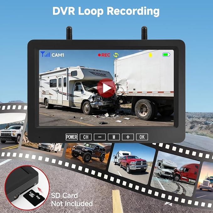 Magnetic Wireless Backup Camera with 7" 1080P 4CH Monitor for Truck | 15000mAh Battery Solar Powered Waterproof Reverse camera, DVR Recording, 500ft Range for Horse Trailer RV Pickup Tractor Boat