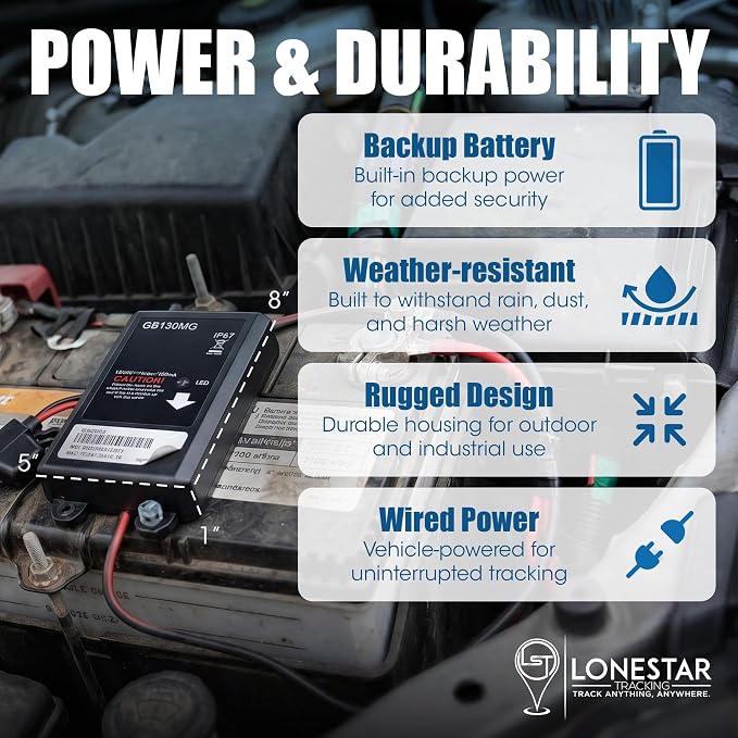 LoneStar Tracking Hidden GPS Tracker for Vehicles – GB130 Wired 4G/5G Cat M1 Hidden GPS Tracking Device for Cars, Trucks & Assets, Real-Time Auto Location, Anti-Theft (Low Cost Subscription Plan)