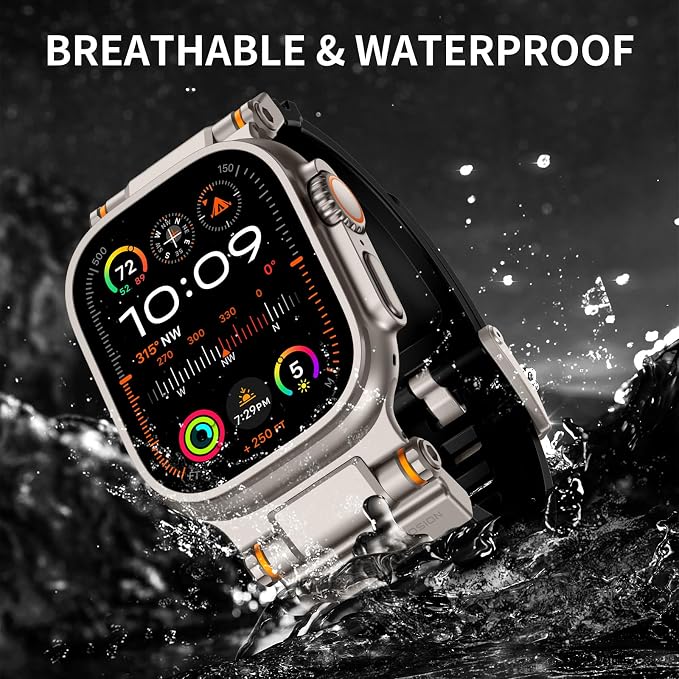 FOAMUNOC Rugged Band Compatible with Apple Watch Ultra 3/2/1 Band 49mm/46mm/45mm/44mm/42mm, Metal Connector with Strap for iWatch Ultra Series 11/10/9/8/7/6/SE3/SE2/SE/5/4/3/2/1, Black/Titanium