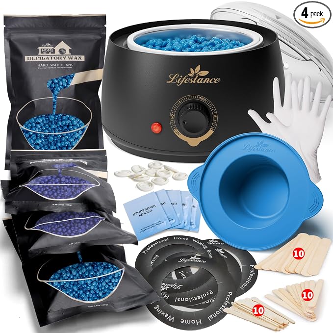 Lifestance Complete Home Waxing Kit, L1 Hard Wax Warmer for Hair Removal, Brazilian Bikini Wax Kit for Women Men, 59 Items, No-Mess Silicone Liner, Wax Heater, Hot Wax Pot for Body Leg Face Eyebrow