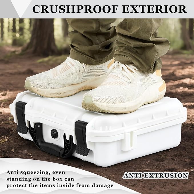 Relaxweex 1 Pcs Waterproof Hard Case with DIY Customizable Foam Insert Portable Protective Case with Knife for Camera Drones Equipments Tools Test Instruments(White,14.3 x 11.4 x 4.5 Inch)
