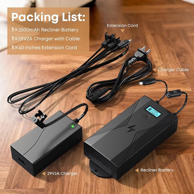 NOPWOK Recliner Battery Pack,2500mAh 2-Pin Interface Battery Pack for Reclining Furniture with Charger for Electric Recliner,Sofa,Couch,Lift Chair