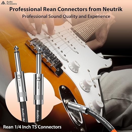 AA AUDIO ACCESSORY Guitar Cable 6.6t, Nylon Braided Anti-Kinking Kevlar-Reinforced, 20AWG 99.99% OFC 1/4 Instrument Cable, Dual Shielded Amp Cord for Fender Electric Guitar, Neon Orange
