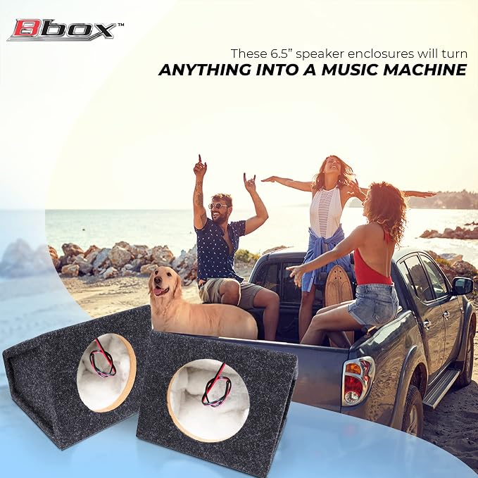 Atrend BBox Pro Audio Tuned 6.5" Speaker Enclosures - Premium Speakers Enhance Sound and Bass - Nickel Terminals for Car/Truck - 18 Gauge Cables - Set of 2 (Charcoal)