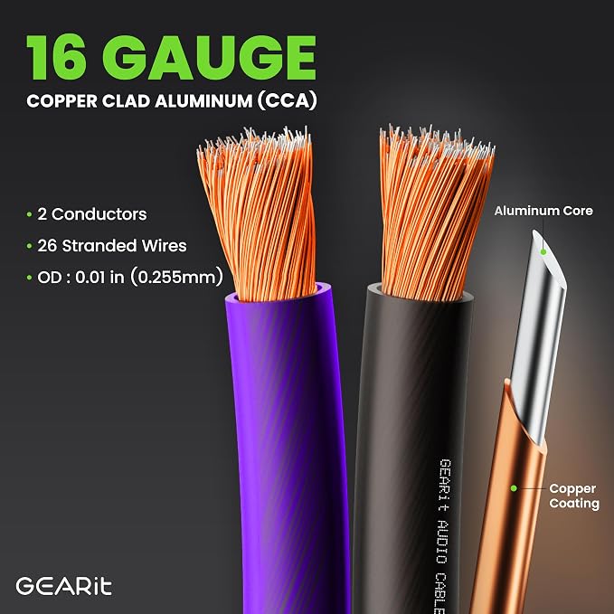 GEARit 16 Gauge Speaker Wire 100 ft,16 Gauge Wire with Foot Markers & Polarity Markings,Flexible Speaker Cable for Car Audio & Home Theater Speakers,Audio Cable for DIY Installations,CCA(Black Purple)