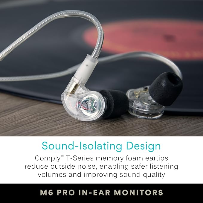 MEE audio M6 PRO Musicians' In-Ear Monitors Wired + Wireless Combo Pack: Includes IEMs, 2 Audio Cables and BT3 Hi-Res Bluetooth Audio Adapter w/aptX, LDAC, Auracast Support, & Built-In Headset (Clear)
