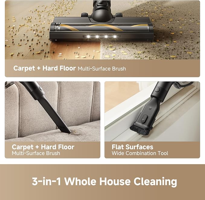 DREAME R10S Cordless Stick Vacuum with 180° Bendable Rod, Reaches Deep Under Beds & Furniture, 25000Pa Powerful Suction, Up to 45-Minute Runtime, LED Headlight, for Hard Floors & Carpet