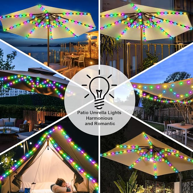 Patio Umbrella Solar Lights with 8 Modes - Upgraded Larger Solar Panel Clip 5V 152 LEDs 8 Strands Umbrella Lights Outdoor Waterproof for Patio Beach Tent Camping Garden Decor, Multicolor