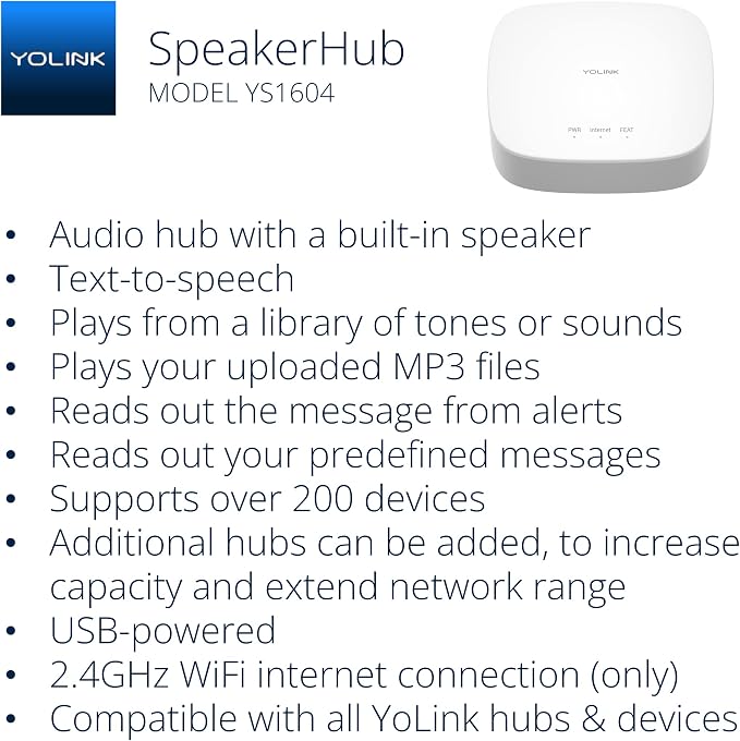 YoLink Water Leak Detection Starter Kit, w/SpeakerHub Audio/Talking Hub & Water Leak Sensors, LoRa Up to 1/4 Mile Open-Air Range, SMS/Text, Email & Push Notifications, w/Alexa, IFTTT, Home Assistant