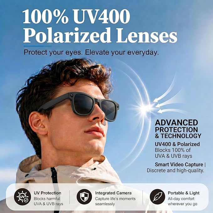 Smart Glasses with Open-Ear Audio & ENC Noise Reduction, 2026 AI Glasses with 8MP Camera, 139 Languages Real-Time Translator, ChatGPT Voice Assistant, UV & Blue Light Blocking for Men Women Daily