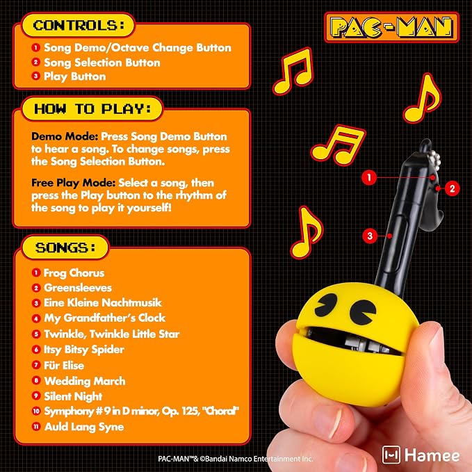 Otamatone Melody Original PAC-Man Electronic Portable Music Toy Player Synthesizer from Japan by Maywa Denki Officially Licensed Merchandise with English Instructions Keychain Accessory - PAC-Man