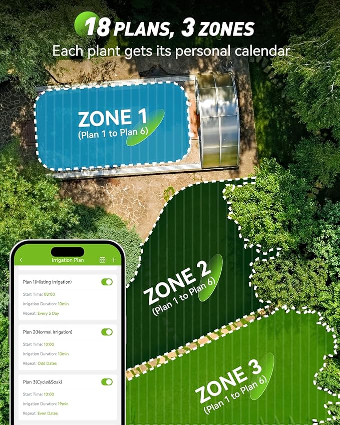 RAINPOINT 3 Zone WiFi Water Timer with Smart Gateway, Brass Inlet/Outlet WiFi Sprinkler Timer, Voice Control, Smart Watering System by Time/Weather/Quantity/Soil Moisture, (Green, 3 Zone)