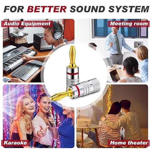 Yaocom 18 Pairs/ 36 Pcs Speaker Banana Plugs, 24k Gold Plated Dual Screw Type Speaker Connector for Speaker Wire, Speaker Cable Connectors for Theater, Wall Plate, Audio Video Receive and Sound System