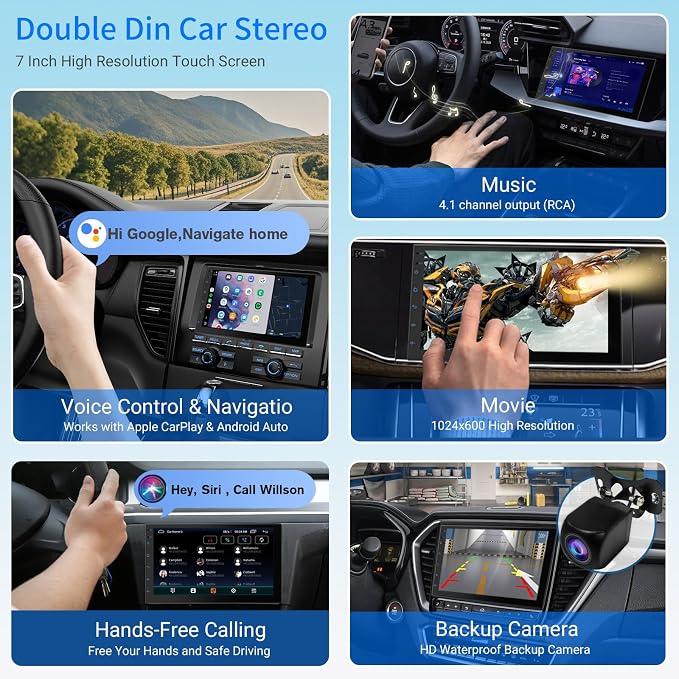 Haudio 7 Inch Double Din Car Stereo with Wireless Apple CarPlay & Android Auto, 2+32G Android 13 Car Radio, Bluetooth, GPS Navigation, FM AM RDS, IPS Touchscreen, Backup Camera Ready