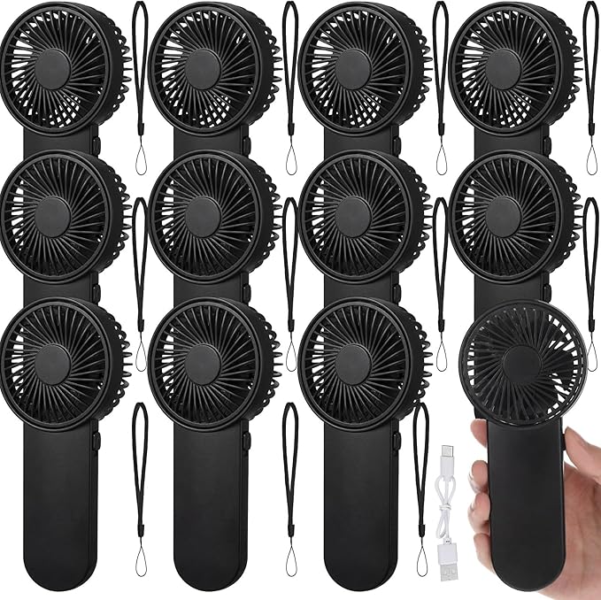 Sumind 12 Pcs Small Personal Portable Fan Mini Handheld Bulk 1 Speed Electric Cute Battery Powered for Neck Lash Makeup Women Men Travel Camping Indoor Outdoor Summer (Black)