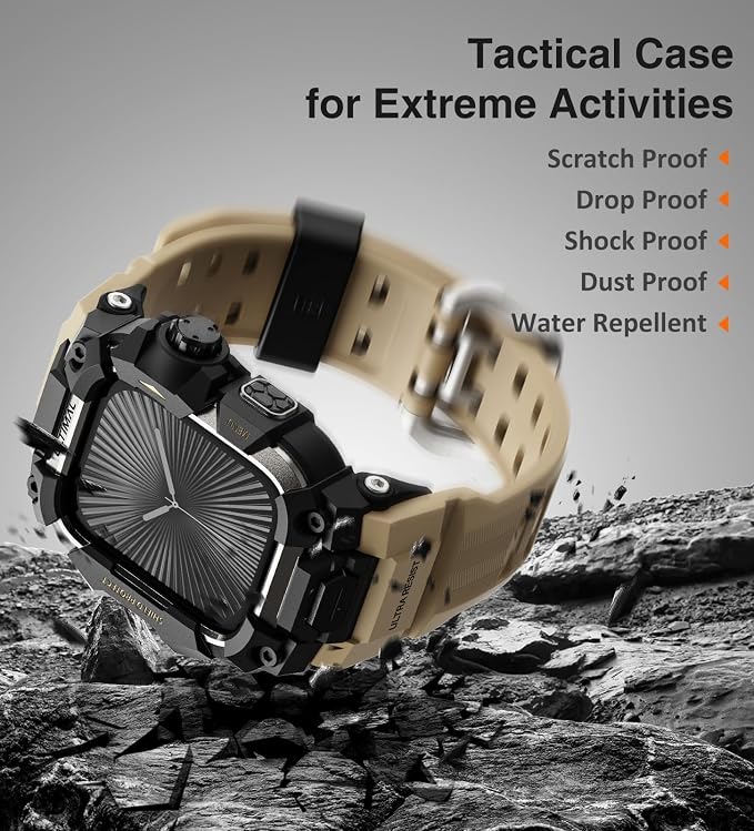 ULTIMAL Rugged Case with Band for Apple Watch 46mm,Compatible with Apple Watch Series 11/10, Military Grade Shockproof Bumper Cover for iWatch Tactical Band Men (46mm,Desert Yellow)