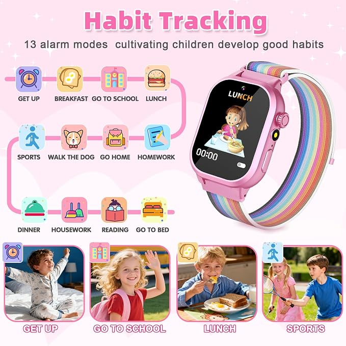 Kids Smart Watch Girls Gift for Girl Aged 5-12, 40 Games HD TouchScreen Kids Watch with Video Camera Music Pedometer Audiostory Learn Card Toys Birthday Gifts for Girls Ages 5 6 7 8 9 10(Pink)
