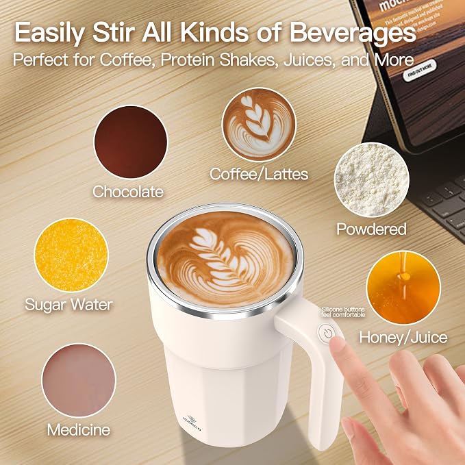 Self Stirring Coffee Mug, 12oz Rechargeable Magnetic Mixing Cup, 316 Stainless Steel Electric Stirring Cup with Lid & Handle for Coffee, Cocoa, Matcha, Creamer, Mushroom Coffee(Matcha Green)
