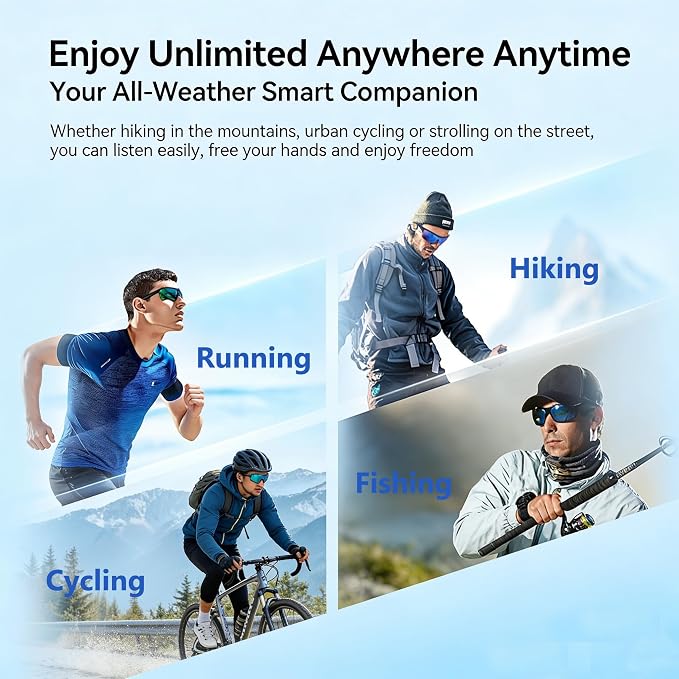 Smart Cycling Polarized Sports Sunglasses for Men Women, Built-in Wireless Audio Eyewear with Hands-Free Call & Music Playback, UV400 Protection Outdoor Sunglasses for Driving Running Hiking Fishing