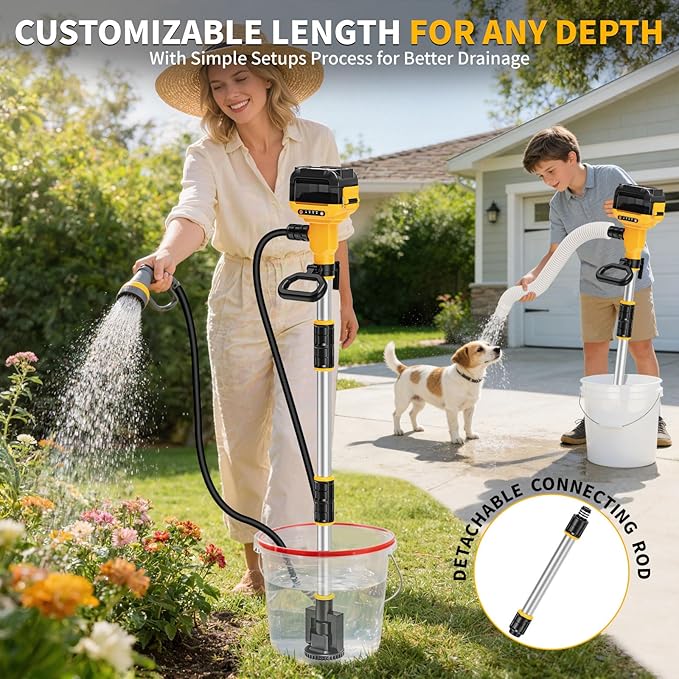 Stick Water Transfer Pump Compatible For Dewalt 20V Battery(NO Battery), 800GPH Portable Cordless Water Transfer Pump With Detachable Rod&37" Hose For Pond Garden Fountain Boat Livestock Tanks
