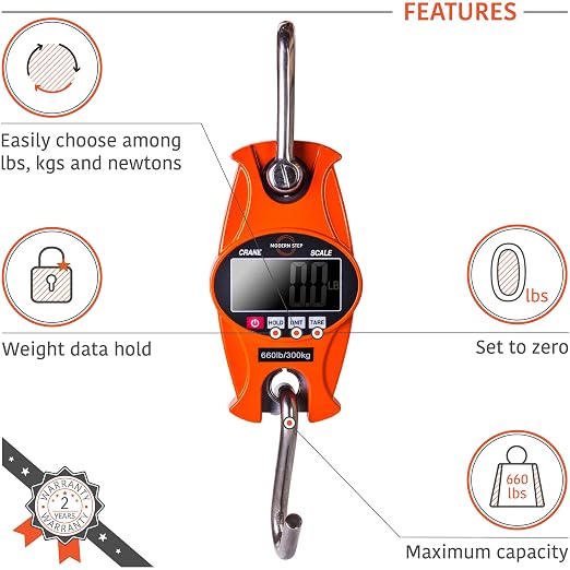 Digital Hanging Scale 660 LB 300 KG Cast Aluminum Case - Professional Heavy Duty Waterproof Fish Scale - Portable Durable Crane Scale for Luggage Weight Suitcase Hunting Farm Bow Fishing Scale