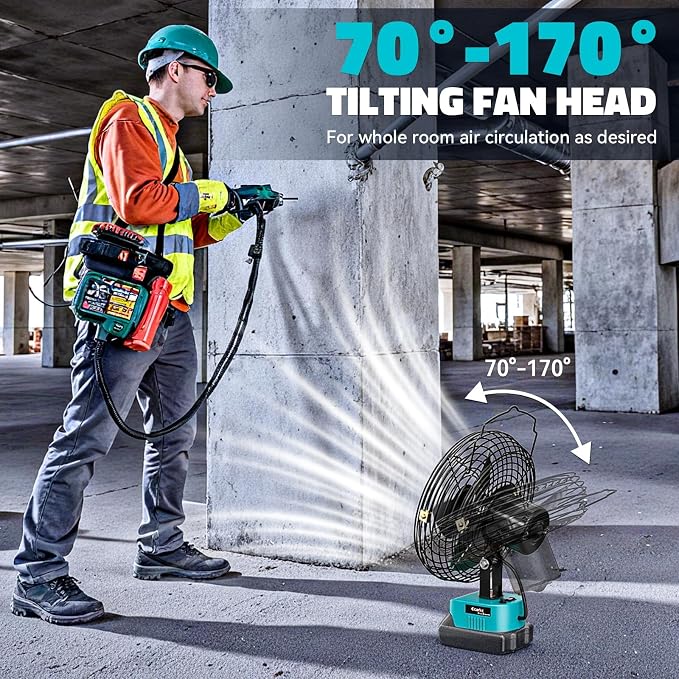 Ecarke 8 Inch Cordless Jobsite Fan Compatible with Makita 18V (Tool Only) 2-Speed Powerful Cooling Fans Portable Battery Fans for Garage Construction Jobsite Camping Fan