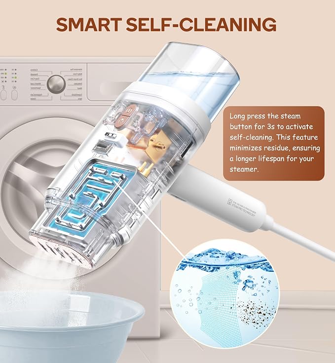 Newbealer Pro Business Travel Steamer, 1200W Dual Voltage, 180ml (Gold) | Foldable & 20s Fast Heat, 360° Anti-Spill Garment Steamer, Solid 1.72 lbs, Auto-Off, for Global Business Trip/Hotel/Office
