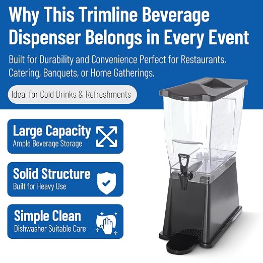 Carlisle FoodService Products Trimline Rectangular Beverage Dispenser with Stand – 3.5 Gallon Catering Drink Dispenser with Spigot, Polycarbonate (PC), Black, Perfect for Parties, Events, Buffets
