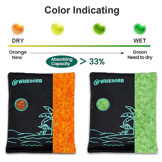 Wisesorb 4 x 500 Gram Rechargeable Desiccant Packs, Reusable Car Dehumidifier Bag, Microwave Reactivated Silica Gel Packets, Moisture Absorber with Color Indicating for Safe, Closet, Basement, Garage